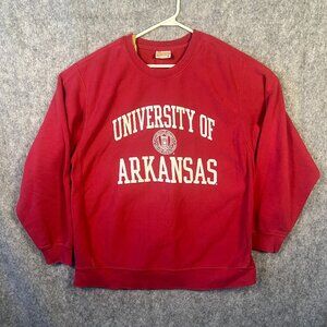 Vtg Arkansas Razorbacks MV Sport Pro Weave Crewneck Sweatshirt Size Large Red